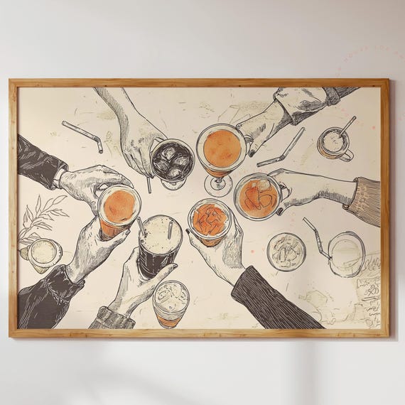 Cheers Vintage Drink Art, Cocktail Party Print