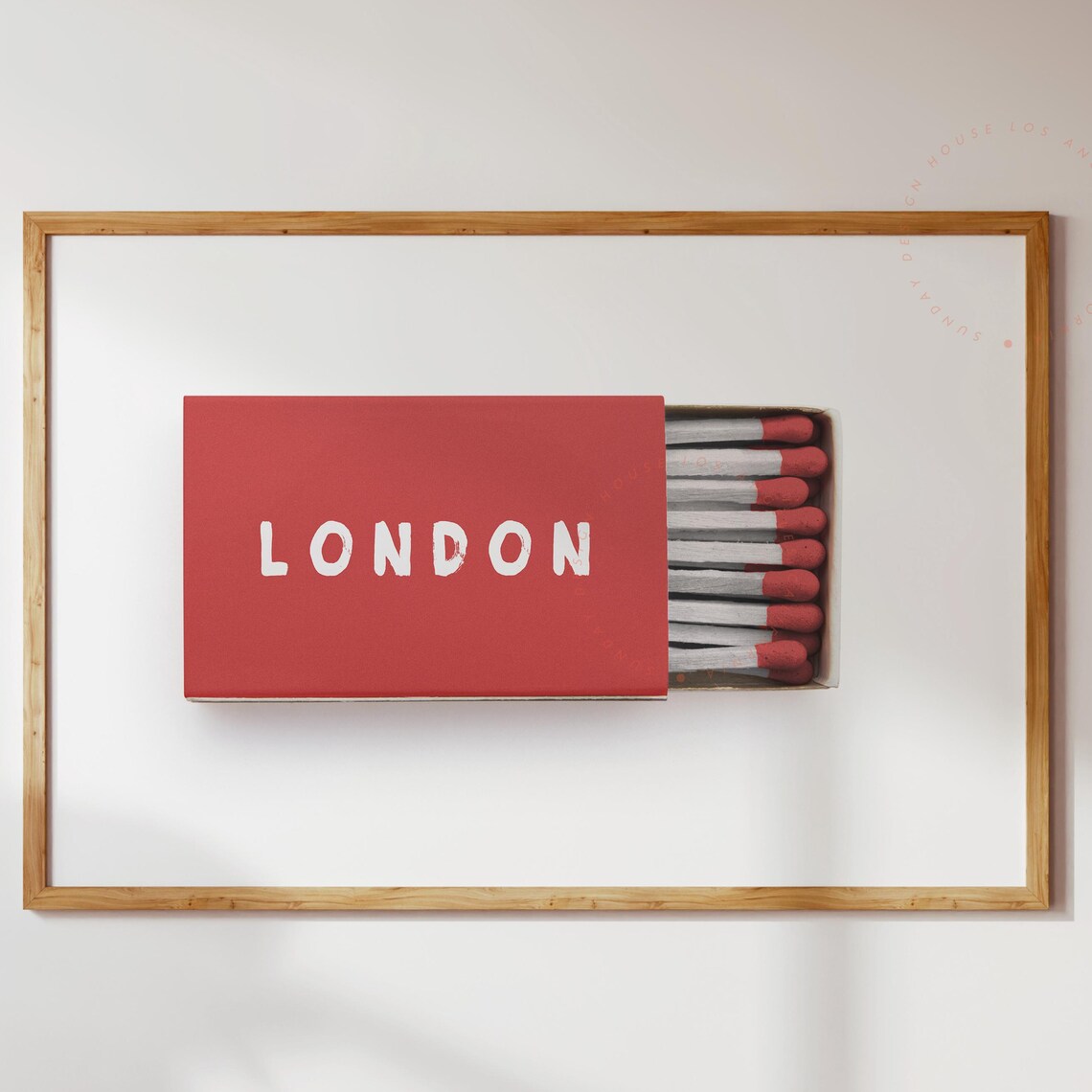 London England Vintage Matchbox Style Art Poster Red Modern Decor
