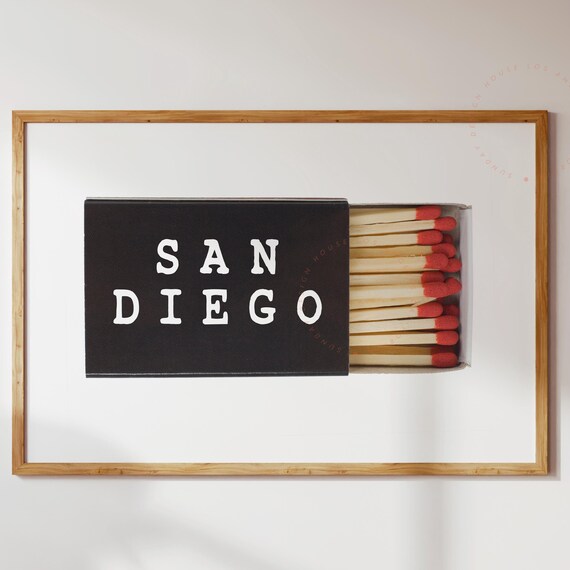 San Diego California Vintage Matchbox Style Art Poster Black Decor
