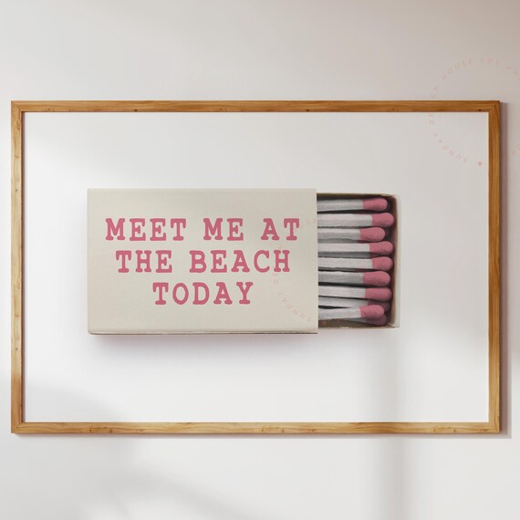 Meet Me at the Beach Today Pink Matchbox Art Coastal Trendy Wall Poster