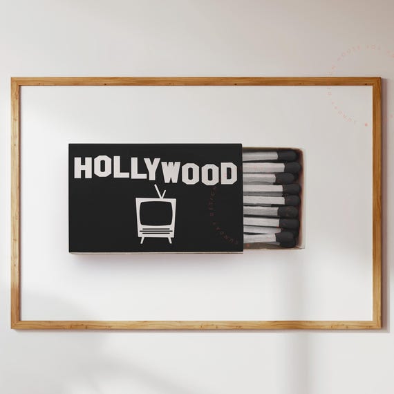 Hollywood Black Matchbox Poster La Wall Art Minimalist Print Retro Typography City Birthday Gifts