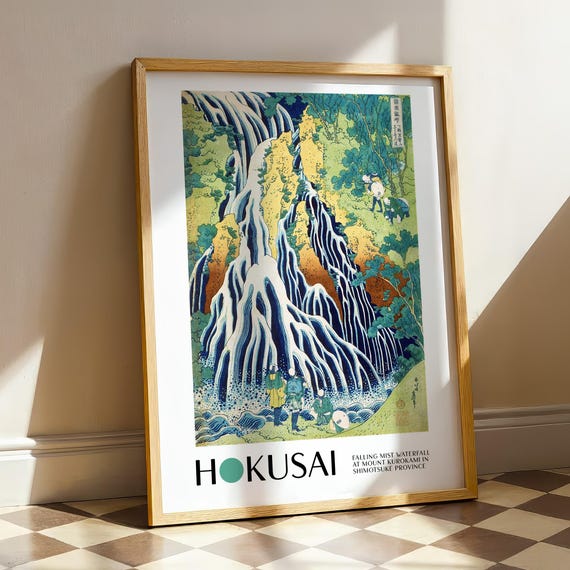 Falling Mist Waterfall, Hokusai Vintage Japan Art Print