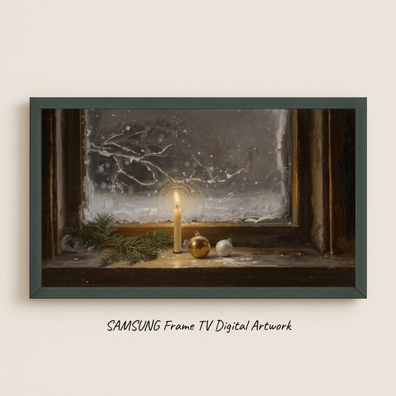 Candle by Frosty Winter Window Cozy Holiday Still Life Poster