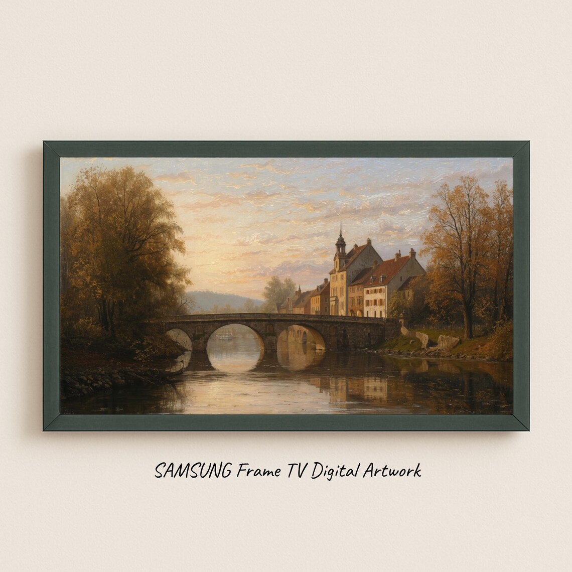 Sunset Over The Riverside Town Art Print