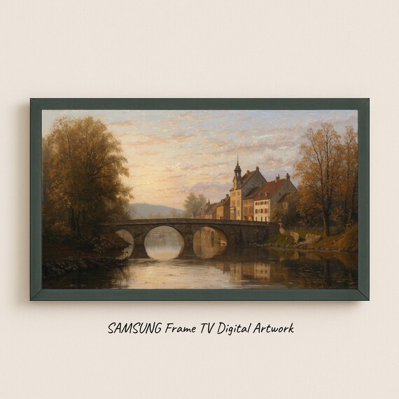 Sunset Over The Riverside Town Art Print