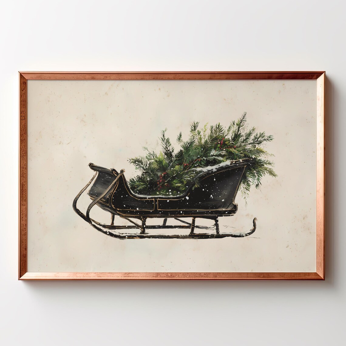 Rustic Christmas Sleigh Vintage Holiday Art Print