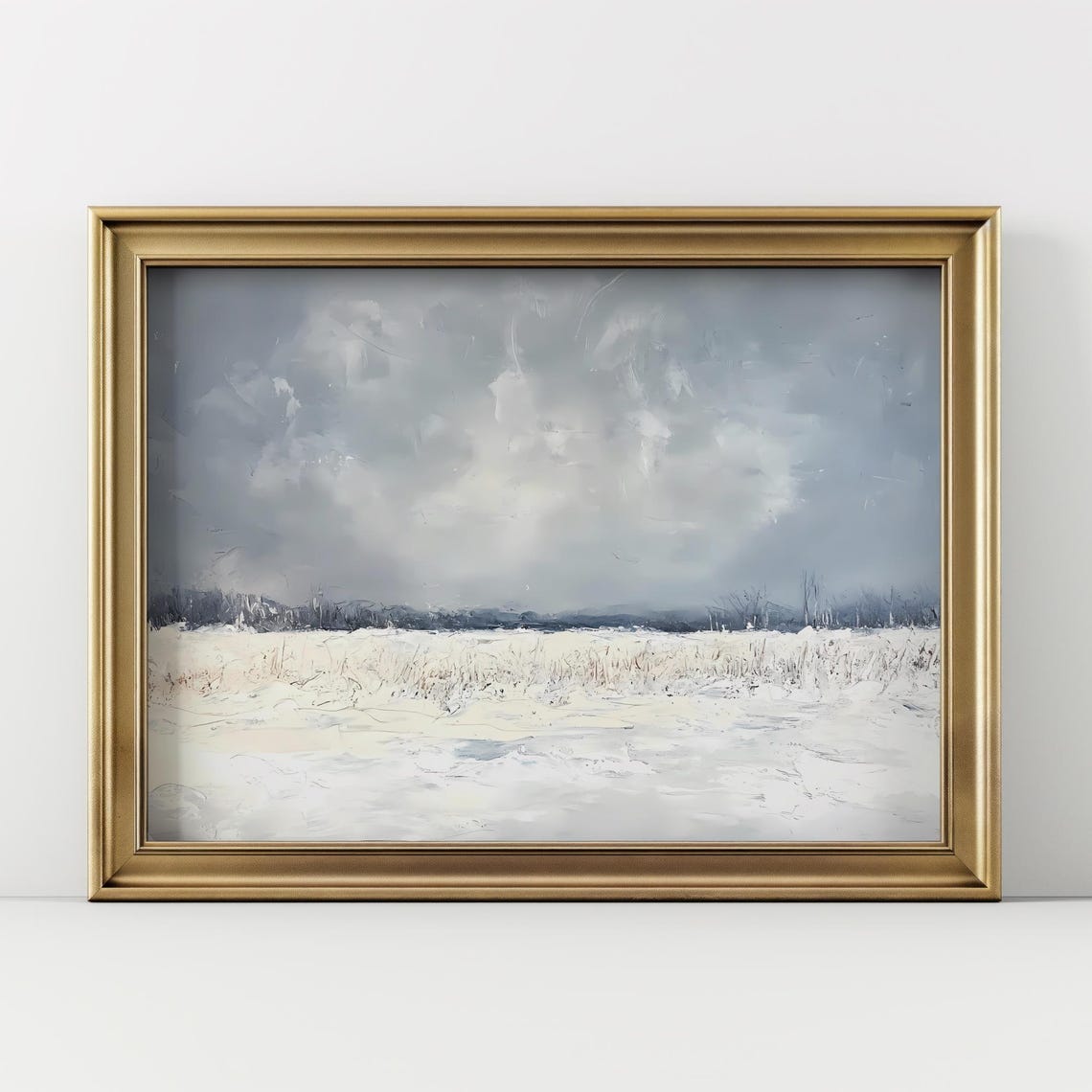 Minimalist Snowy Field Winter Landscape Painting Poster in Grays