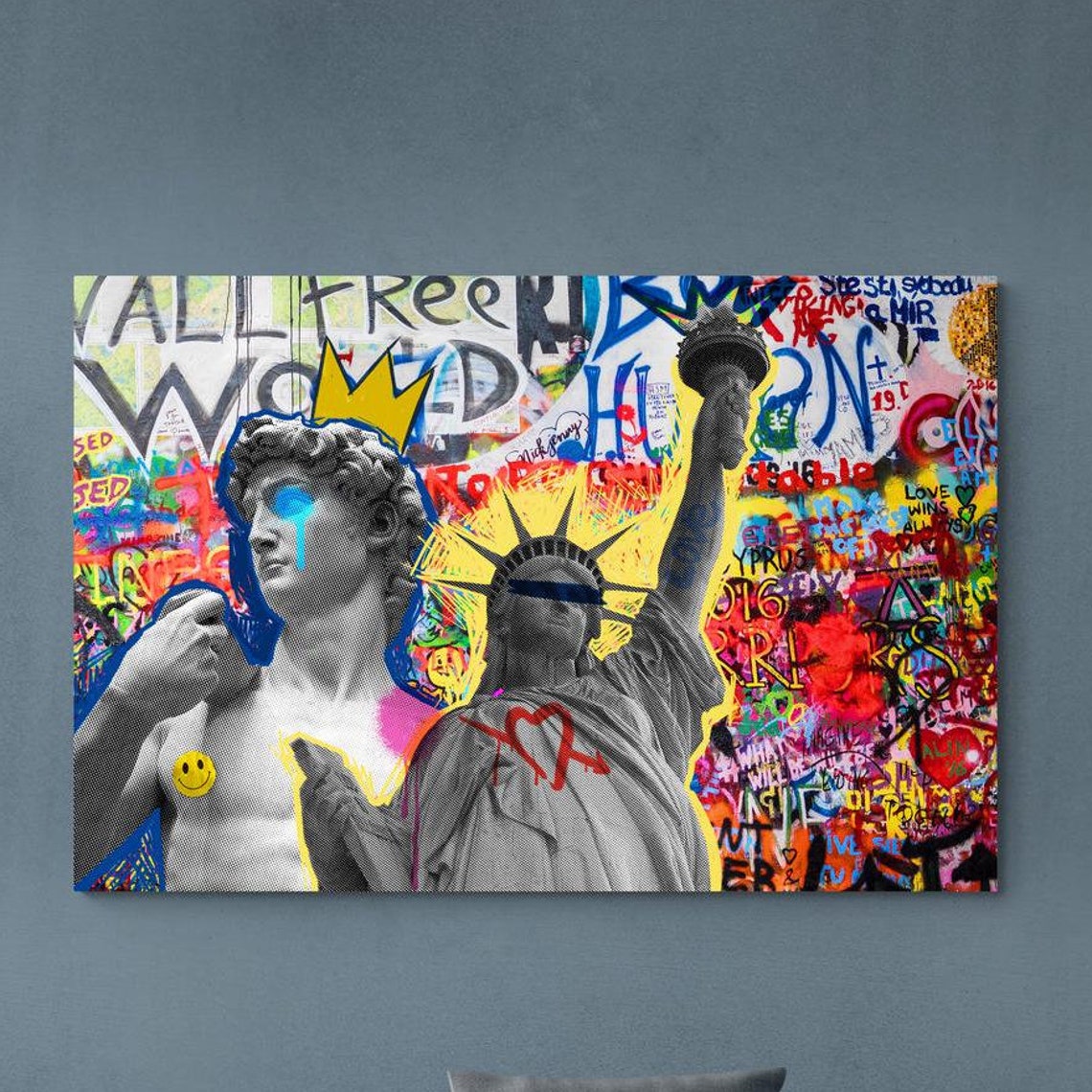 Statue of Liberty and David Graffiti Mashup Bold Street Art Poster