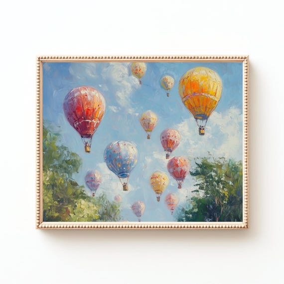 Vintage Hot Air Balloon Print Bright Nursery And Travel Decor