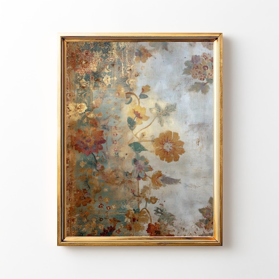 Vintage Faded Floral Tapestry Soft Abstract Botanical Art Poster