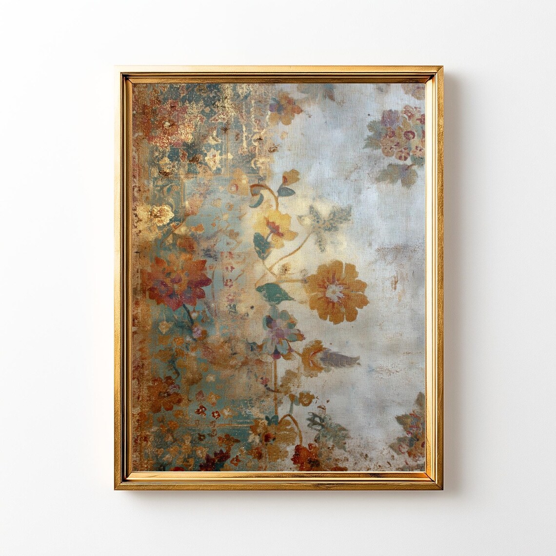Vintage Faded Floral Tapestry Soft Abstract Botanical Art Poster