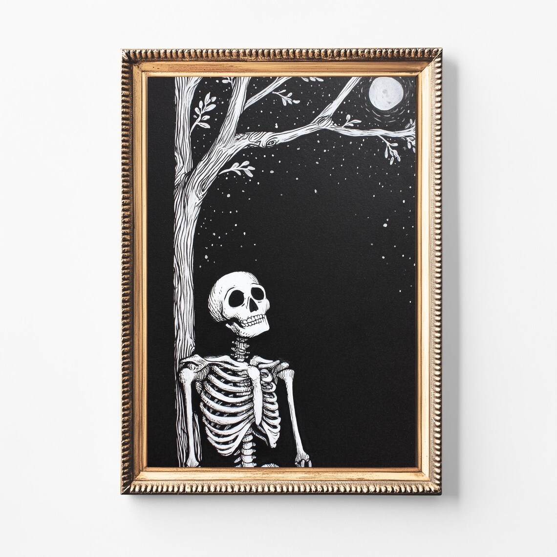 Vintage Skeleton Folk Art Print Spooky Halloween Wall Decor