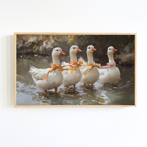 Vintage Duck Painting Coquette Farm Animal Nursery Art
