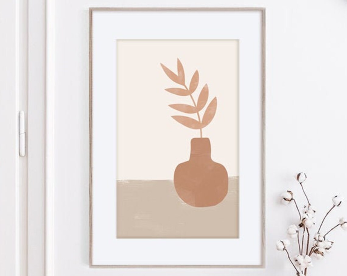 Terracotta Vase With Leaf Branch Beige Minimalist Bedroom Poster - Image 3