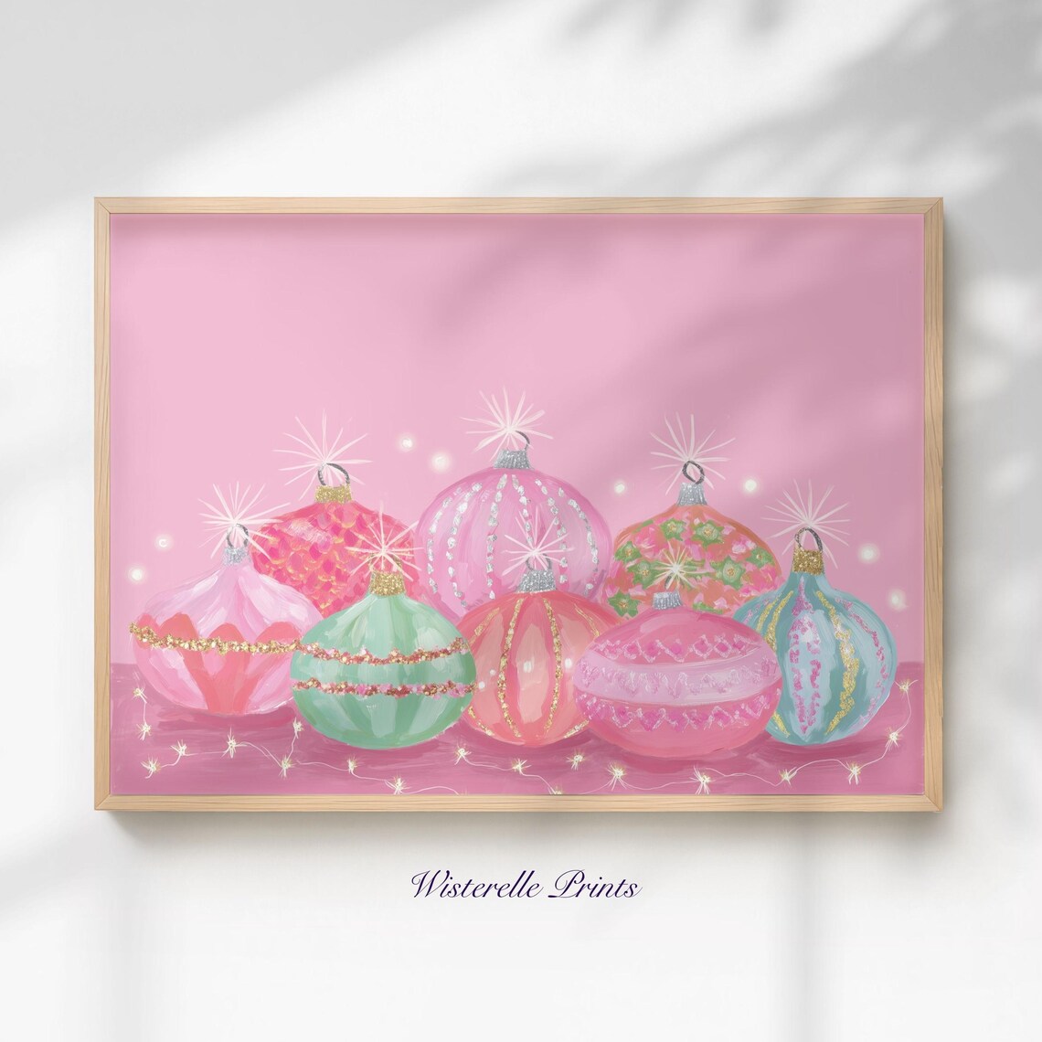 Pink Christmas Ornaments Poster Pastel Coquette Holiday Baubles Wall Decor