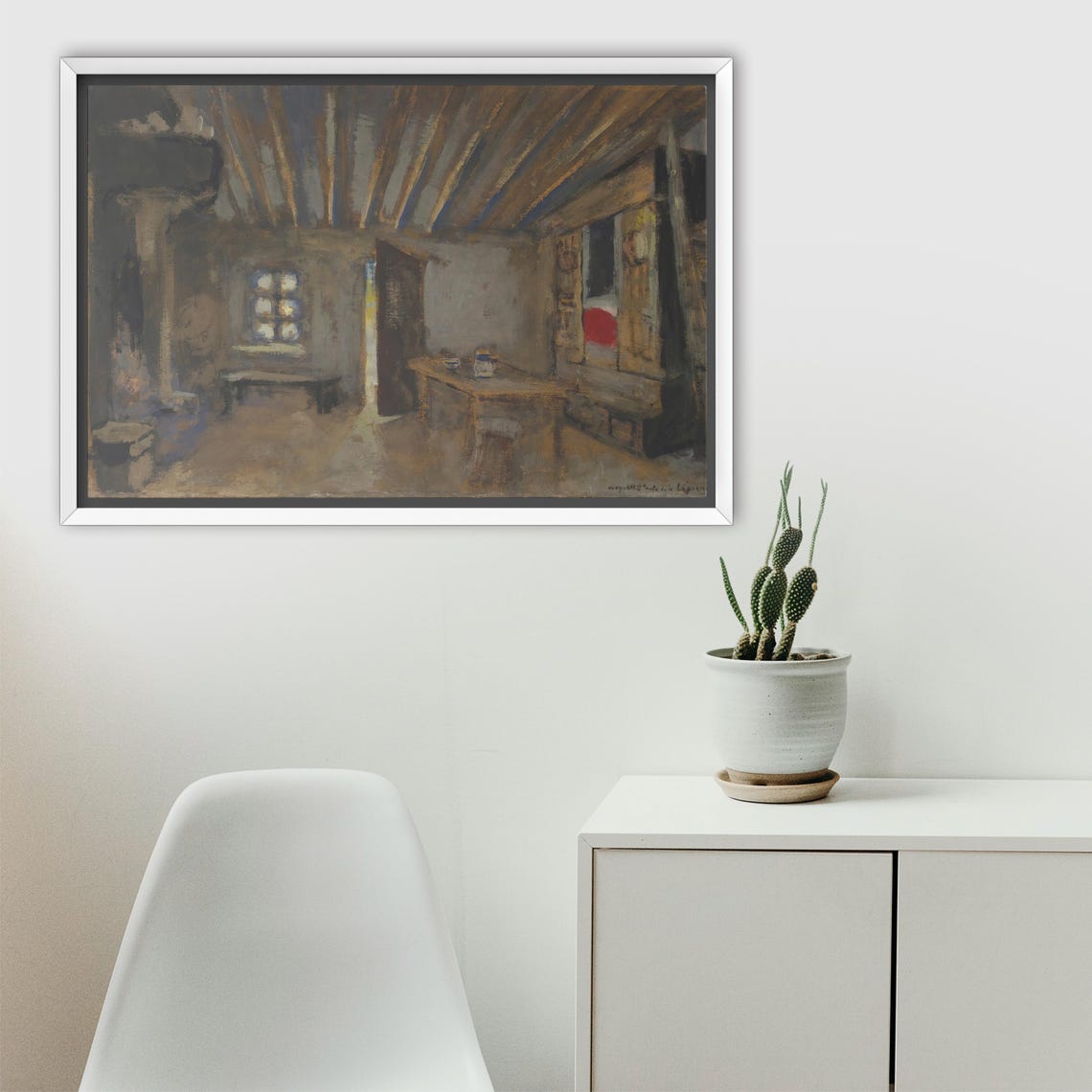 Rustic Kitchen Interior With Wooden Beams and Fireplace Poster - Image 2