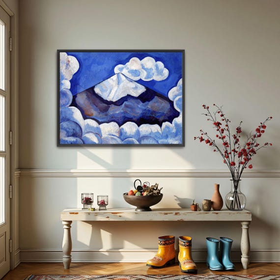 Large Framed Print Of Mountain Peak And Clouds In Blue Mountain Fine Art Print Blue And White Living Room Art Abstract Artwork