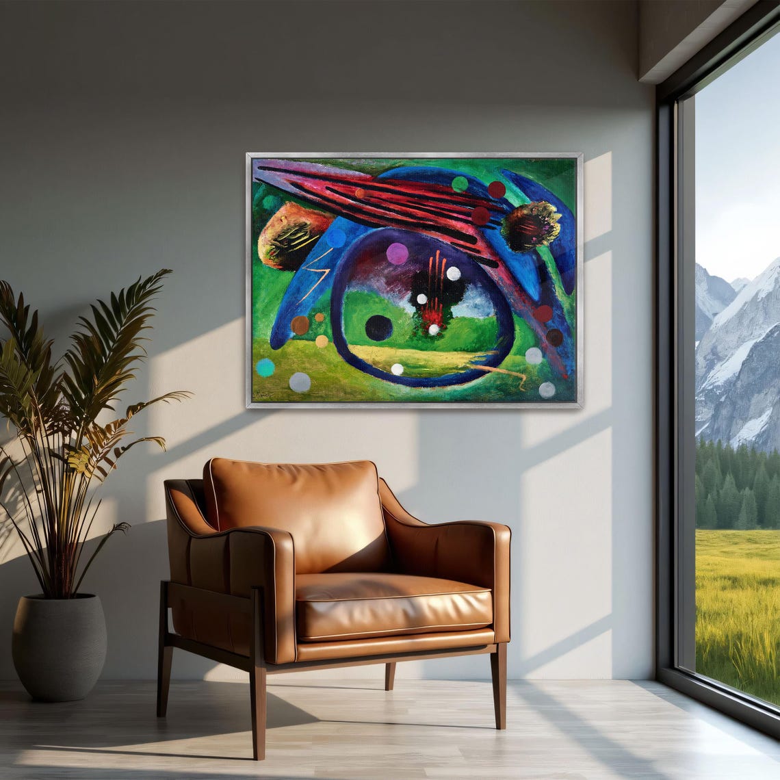Colorful Abstract Painting With Circles And Lines Modern Poster - Image 2