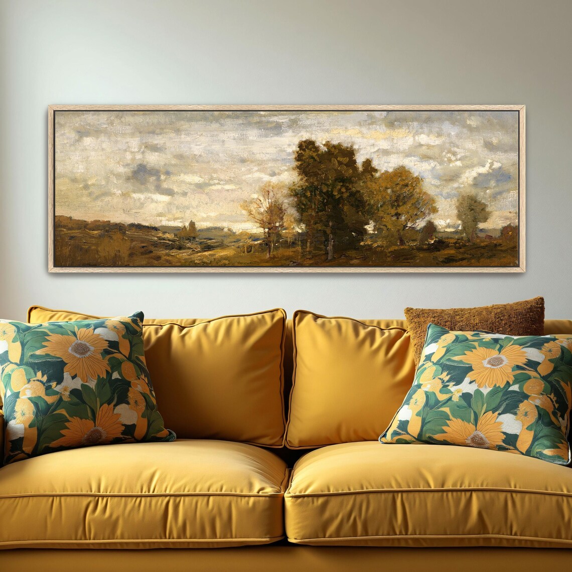 Cloudy Sky Over A Field Of Trees Panoramic Wall Art Horizontal Framed Art Above Bed Wall Art Bedroom And Living Room Art Wide Narrow - Image 2
