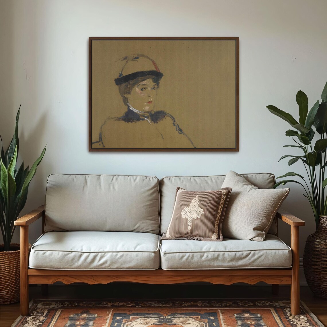 Woman in Hat and Coat Vintage Sepia Sketch Portrait Drawing Poster - Image 6