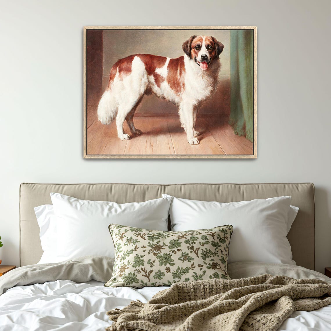 Framed Wall Art Of St Bernard Dog Portrait In A Room Animal Wall Art White And Brown Living Room Decor Victorian Oil Painting - Image 4