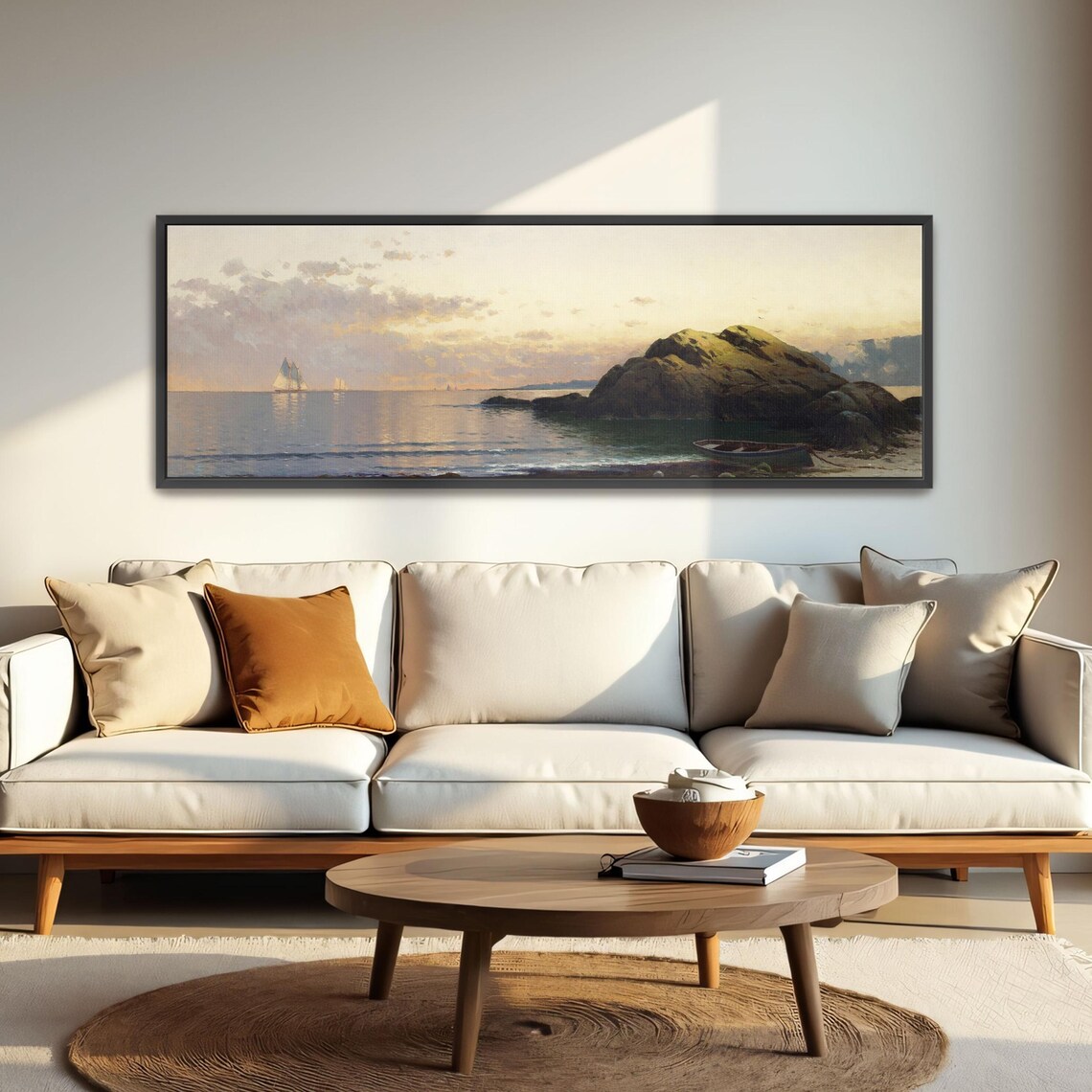Golden Sunset Seascape With Sailboats Near a Rocky Shore Poster - Image 4