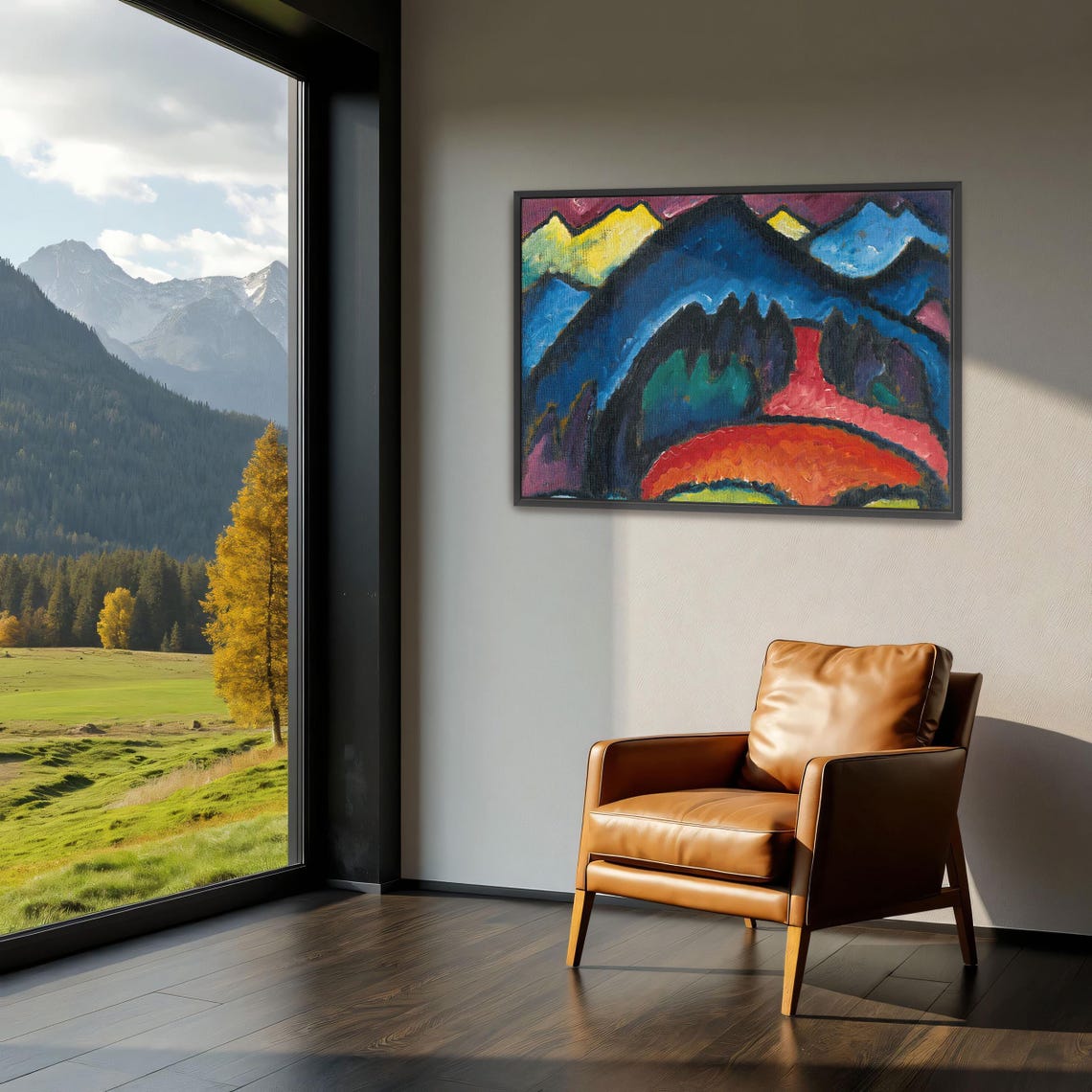 Framed Wall Art Of Abstract Landscape With Mountain Peaks Mountain Print Blue And Green Living Room Art Print Abstract Artwork - Image 3