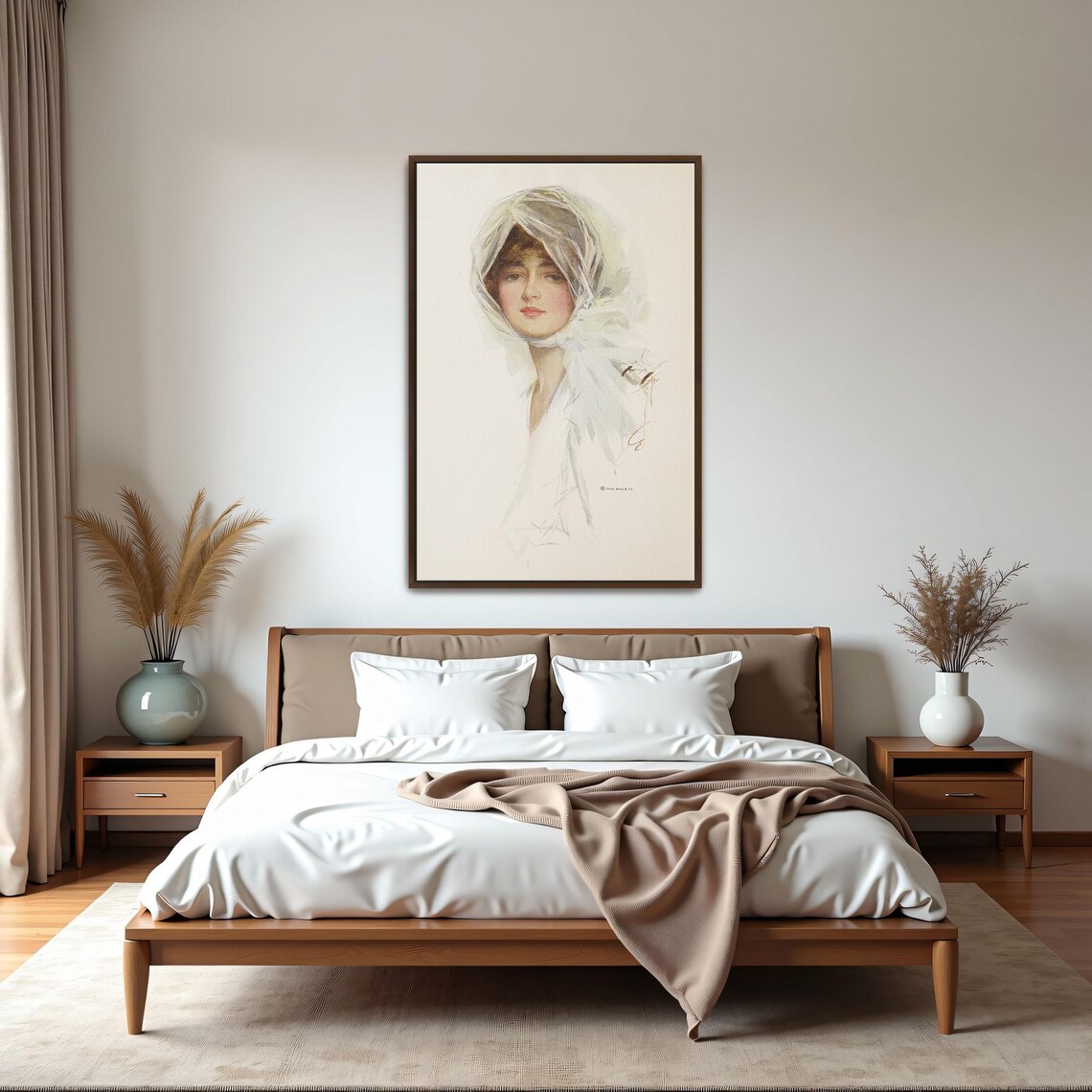 Woman in a White Veil Vintage Early 1900s Portrait Illustration Poster - Image 5