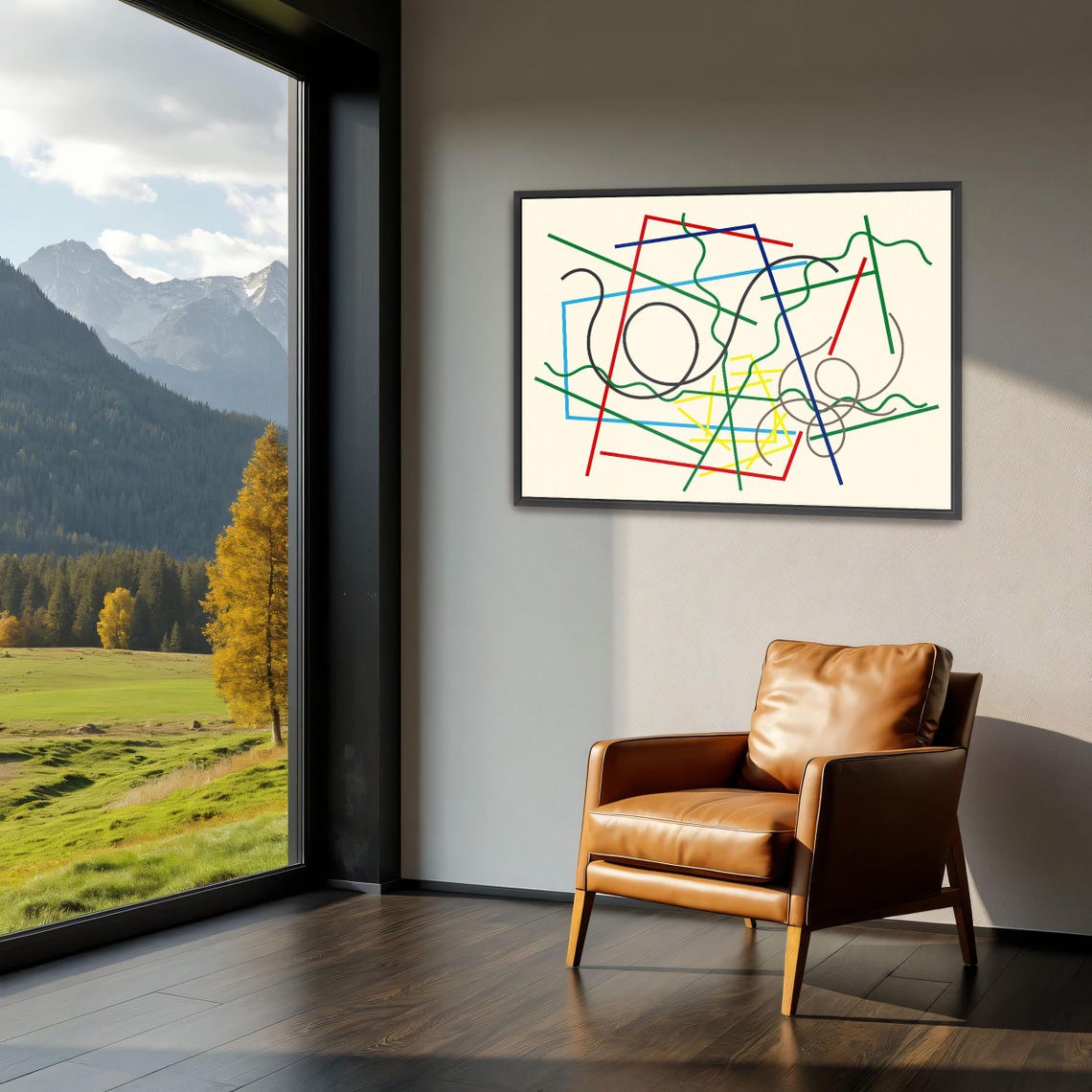 Framed Print Of Abstract Geometric Lines And Shapes Geometric Wall Art Green And Red Entryway Art Contemporary Illustration - Image 3