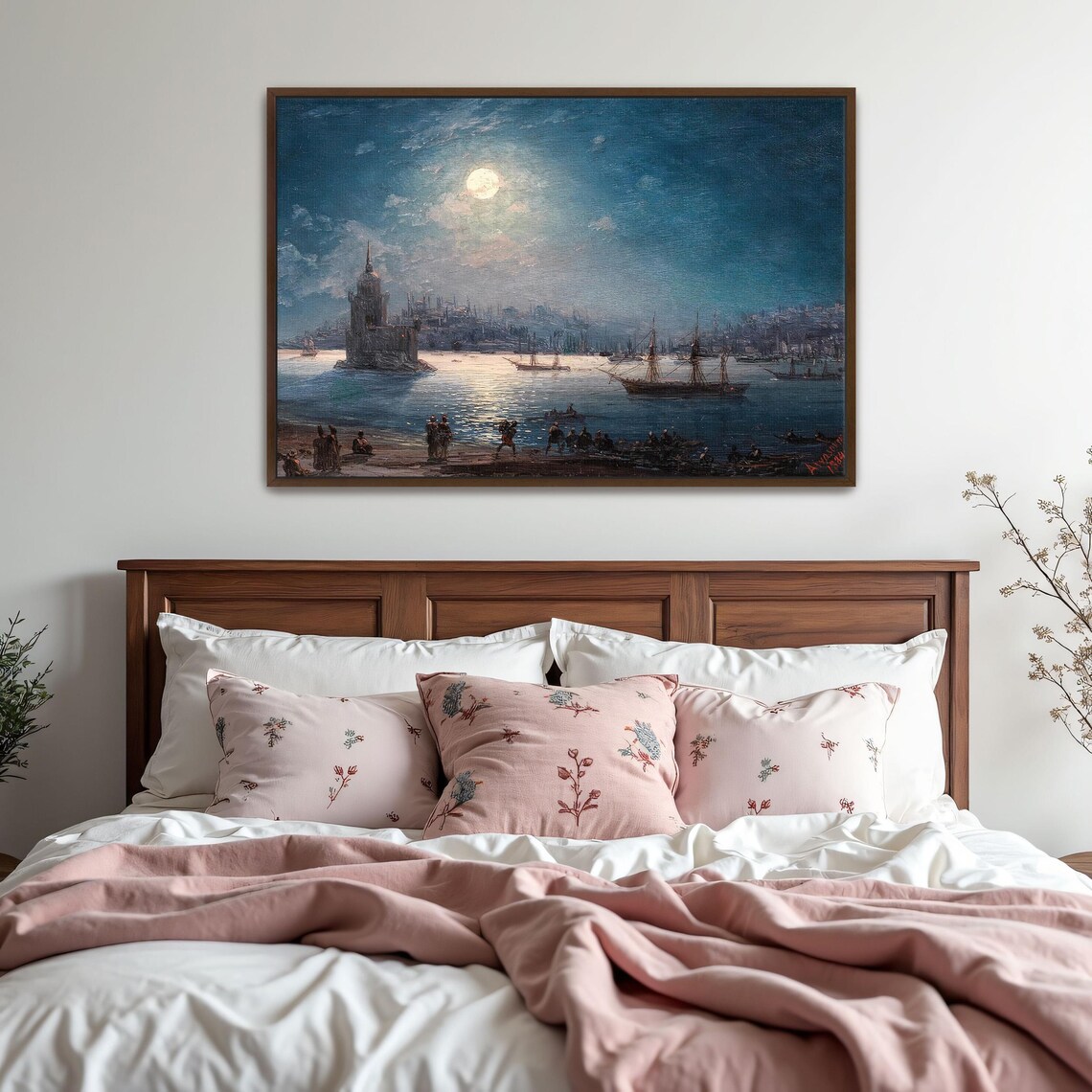 Moonlit Constantinople Harbor With Maiden Tower Vintage Art Print - Image 5