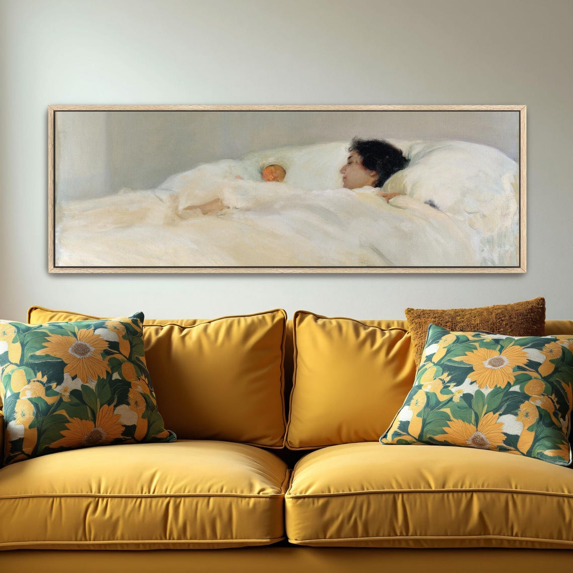 Mother and Child Sleeping Peacefully in White Bedding Poster - Image 2