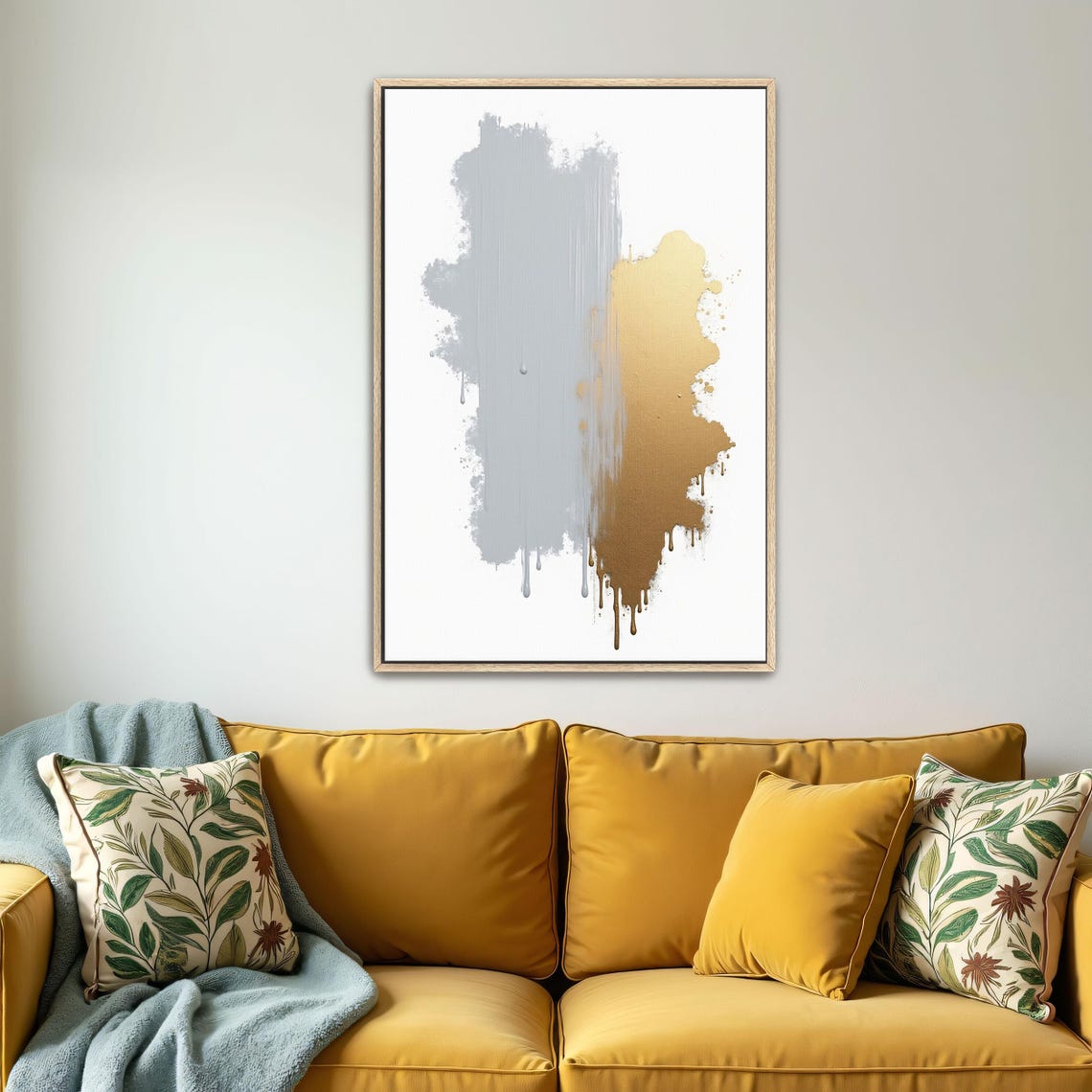 Grey And Gold Dripping Paint On White Abstract Minimalist Poster - Image 4