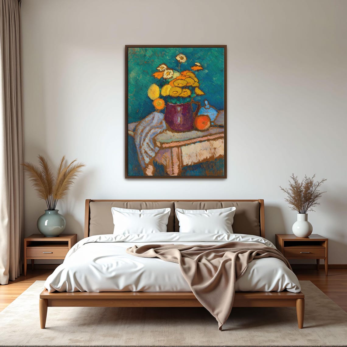 Yellow Flowers In A Purple Jug On A Table Still Life Painting Poster - Image 5