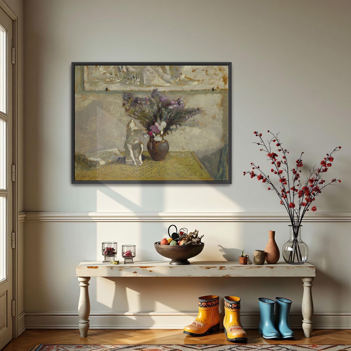 Still Life With Flowers and a White Statuette Vintage Floral Art Print - Image 3
