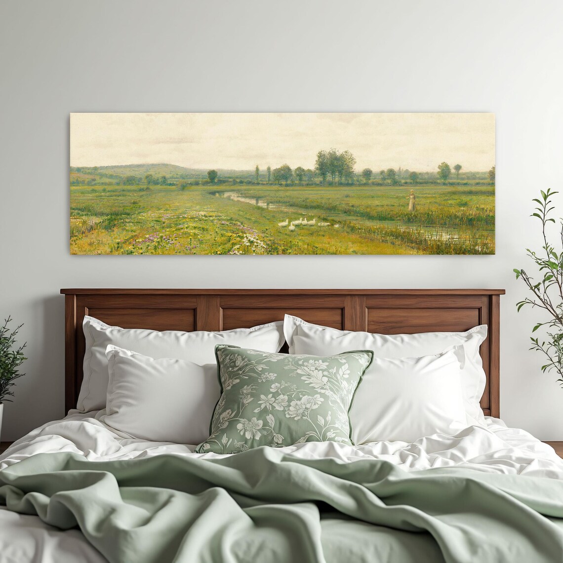 Peaceful Meadow With Ducks and a Woman by a Winding Stream Poster - Image 3