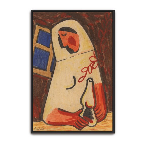 Mikuláš Galanda Woman in White Holding Lamp by Window Poster