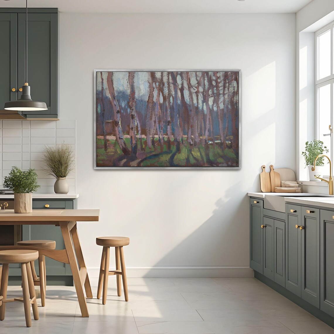 Autumn Birch Grove Tall Trunks Impressionist Oil Painting Poster - Image 3