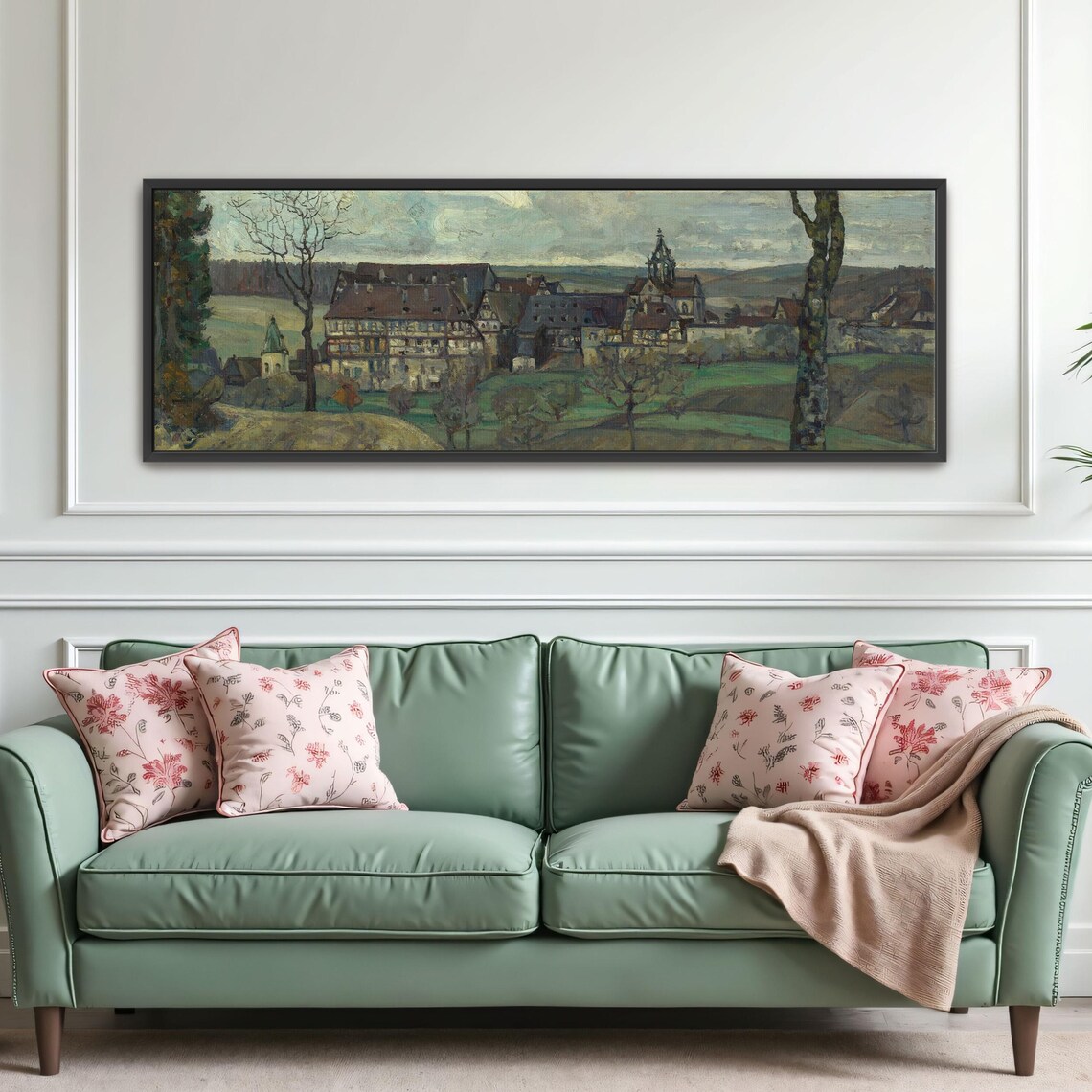 European Village Landscape Painting With A Church Tower On Rolling Hills Poster - Image 4