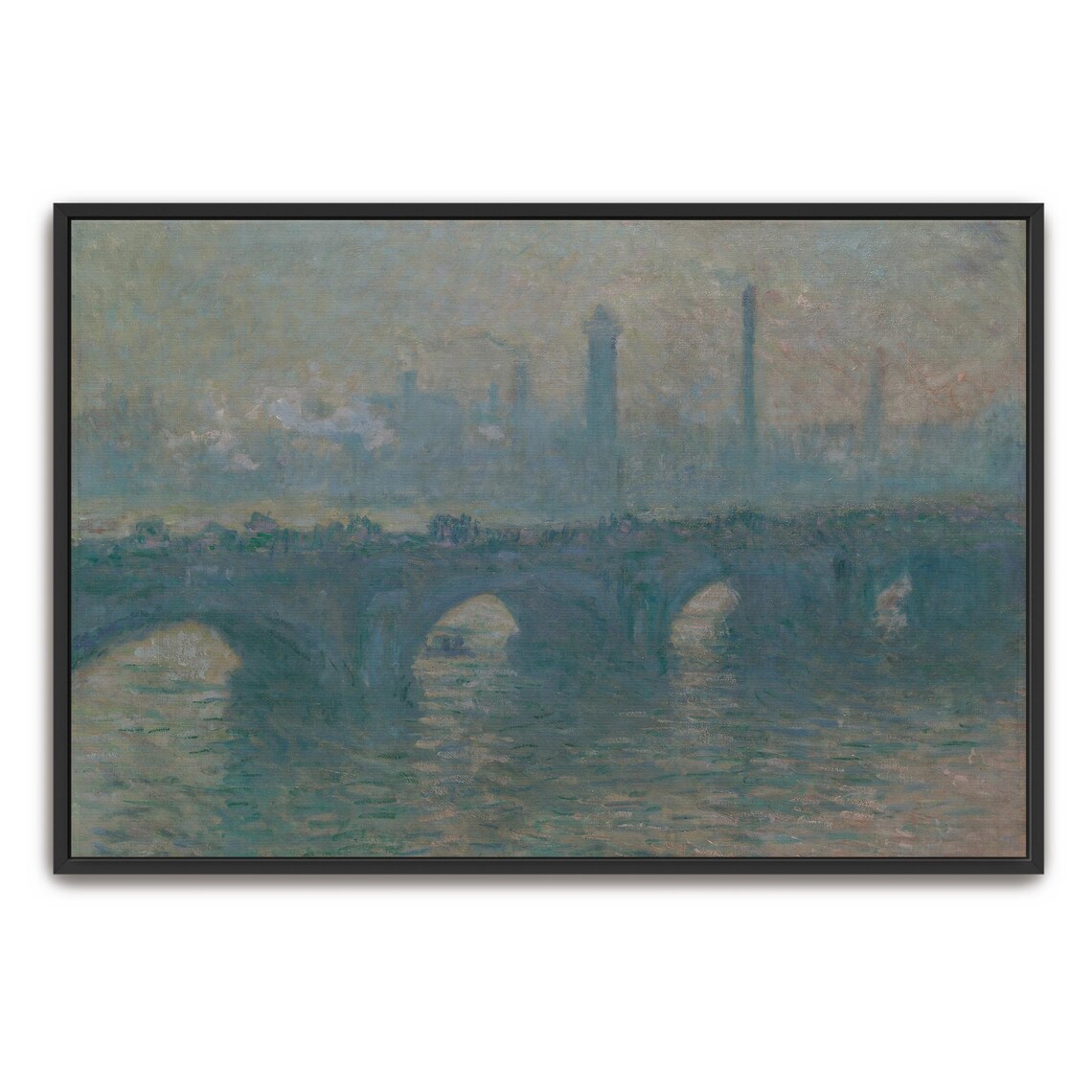 Claude Monet Foggy River Bridge With City Skyline At Dawn Print