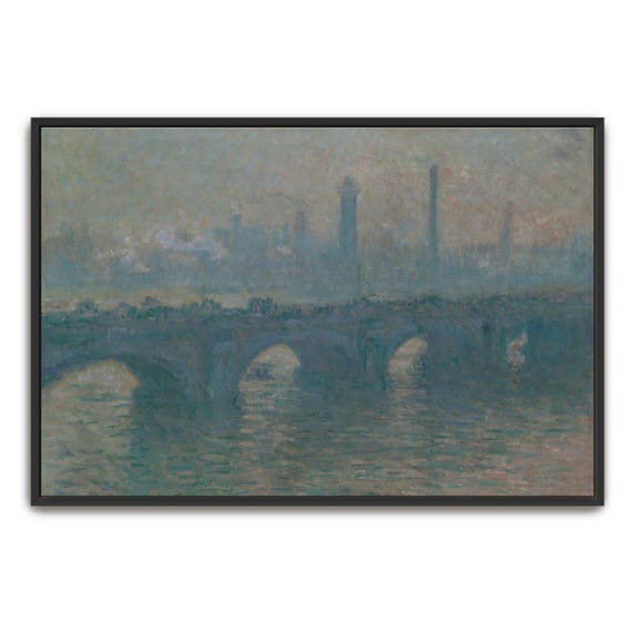 Claude Monet Large Framed Print A Bridge Over A River With A City In The Background Landscape Wall Art Minimalist Oil Painting