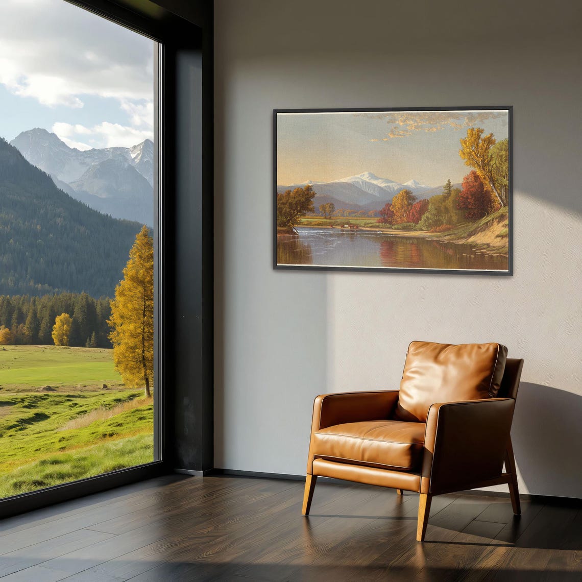 Snow Capped Autumn Mountains Reflected In A Peaceful River Poster - Image 3