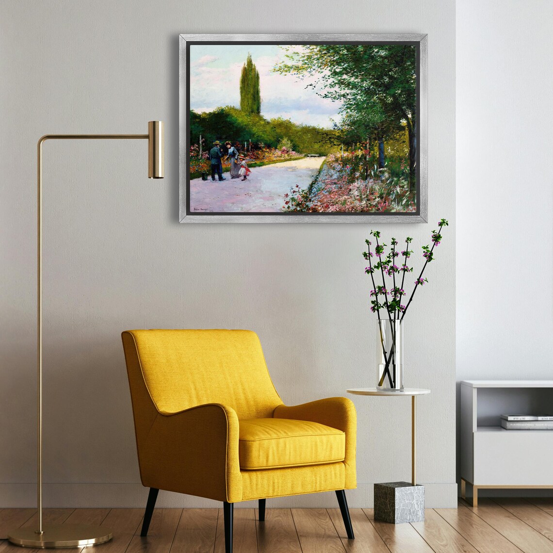 Family Strolling a Flower Garden Path Impressionist Oil Poster - Image 5