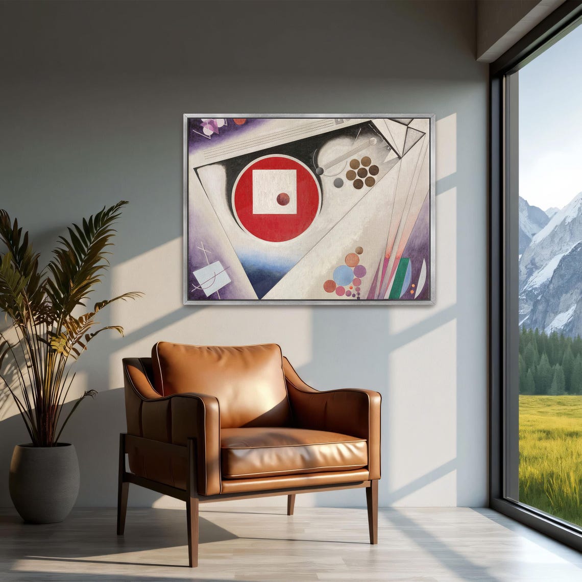 Abstract Composition With Red Circle And Floating Shapes Poster - Image 2