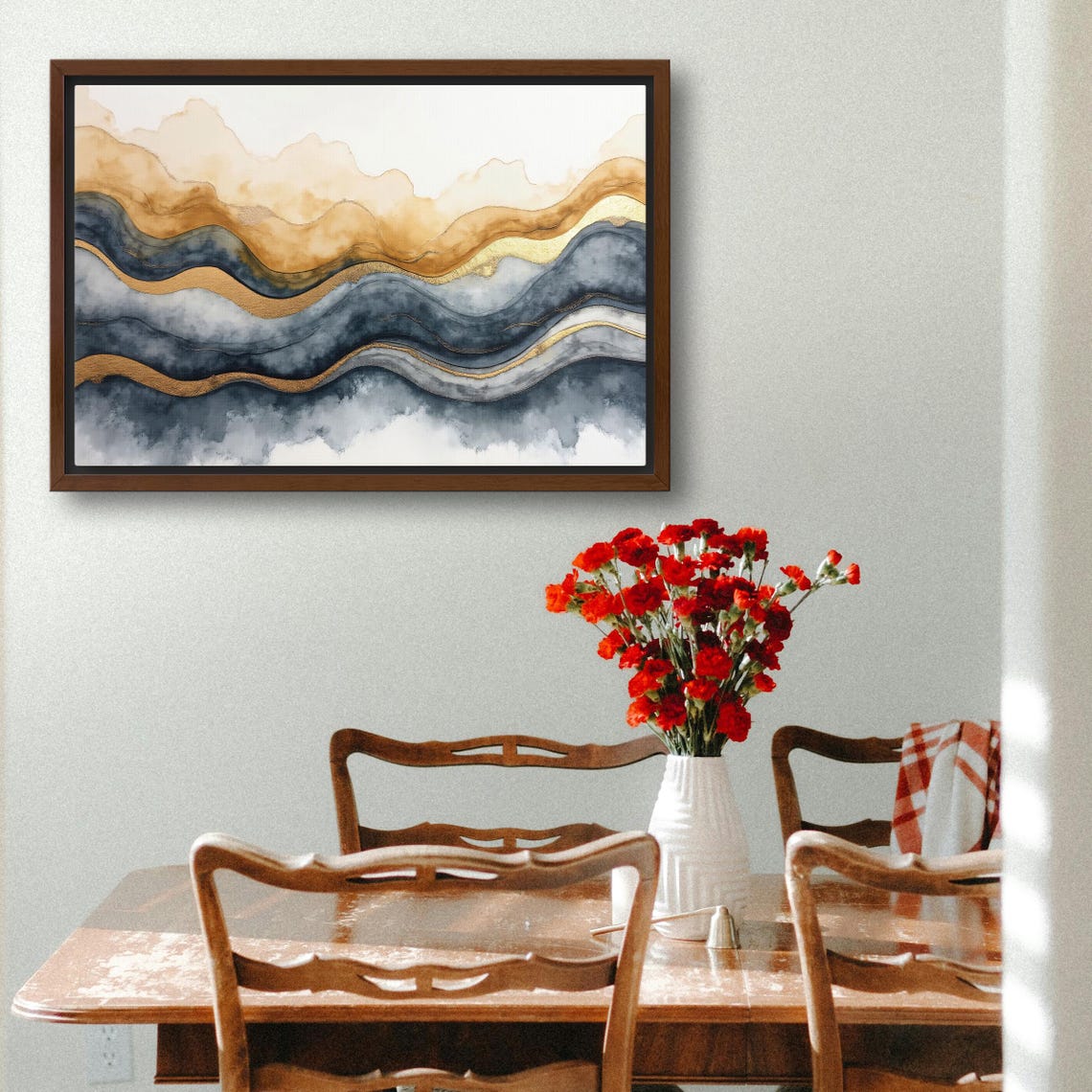 Navy Blue And Gold Watercolor Waves Abstract Modern Decor Poster - Image 3