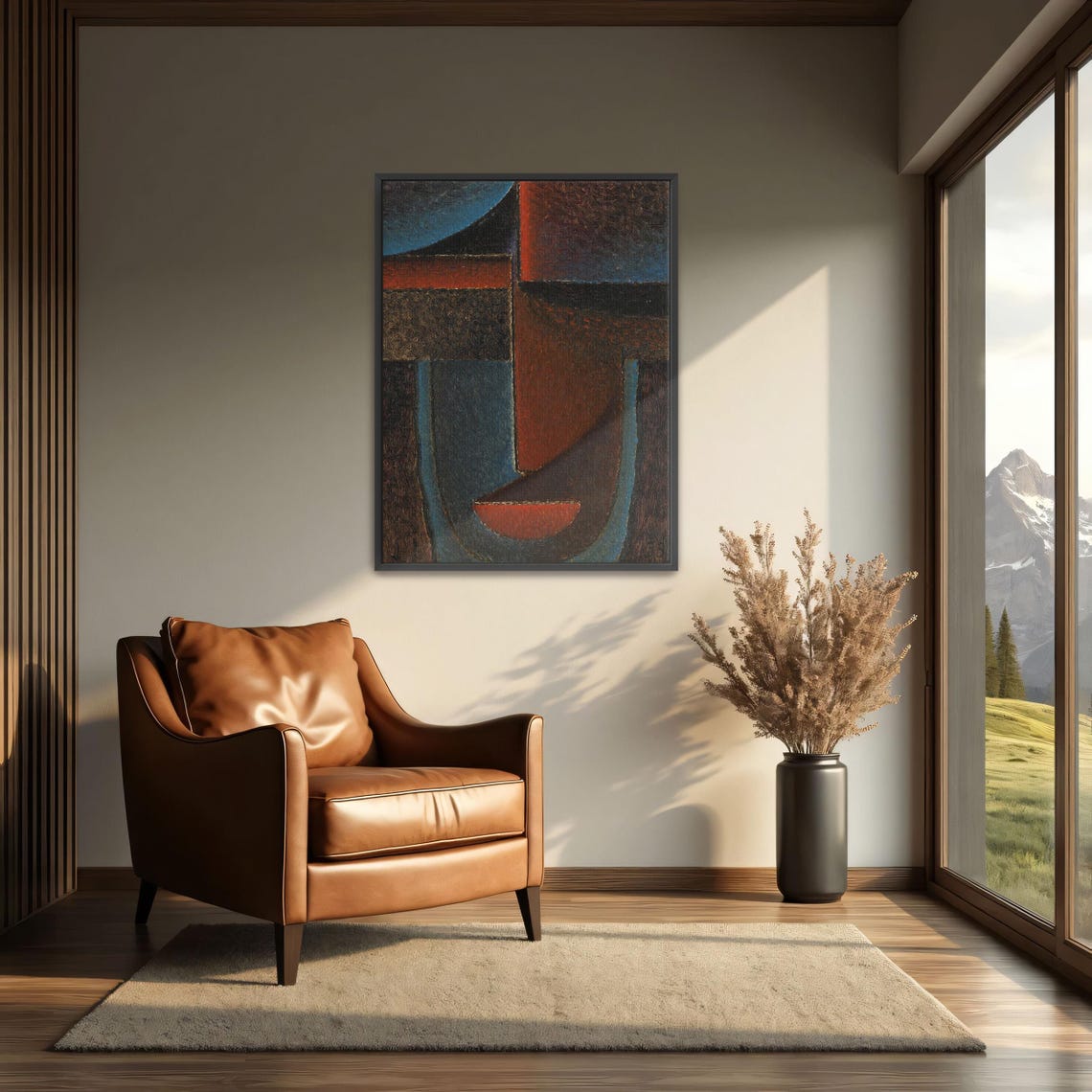 Framed Print Of Abstract Geometric Shapes In Blue Red And Brown Geometric Fine Art Print Blue And Brown Living Room Art - Image 3