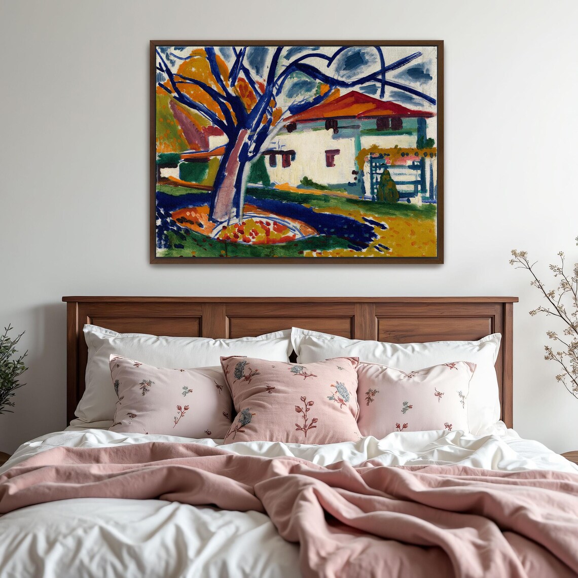 White House With Red Roof And Bold Blue Tree Fauvist Style Poster - Image 5