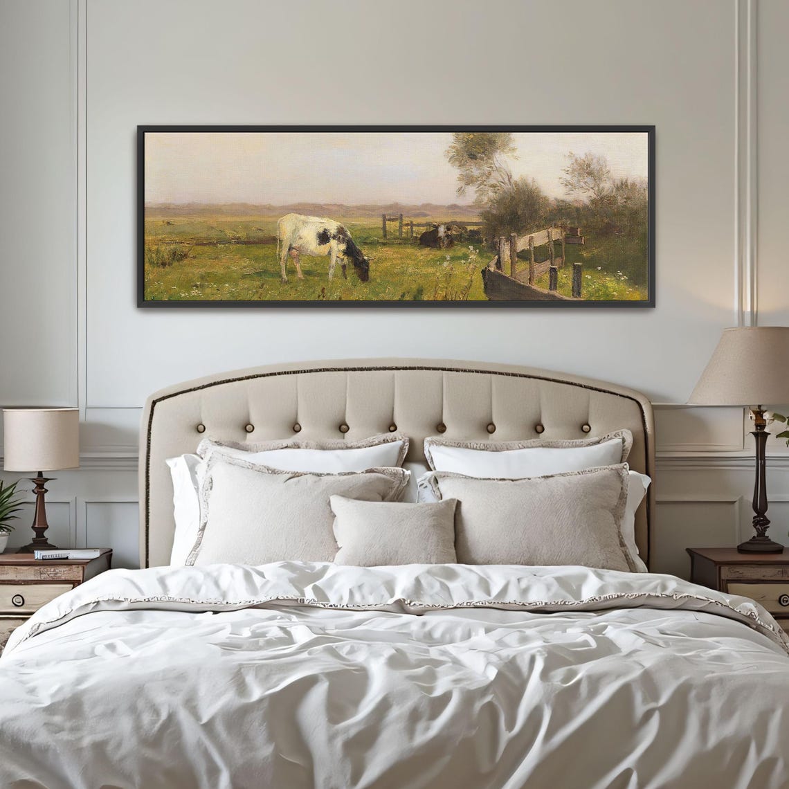 Cows Grazing in a Sunny Meadow With Rustic Wooden Fences Poster - Image 4