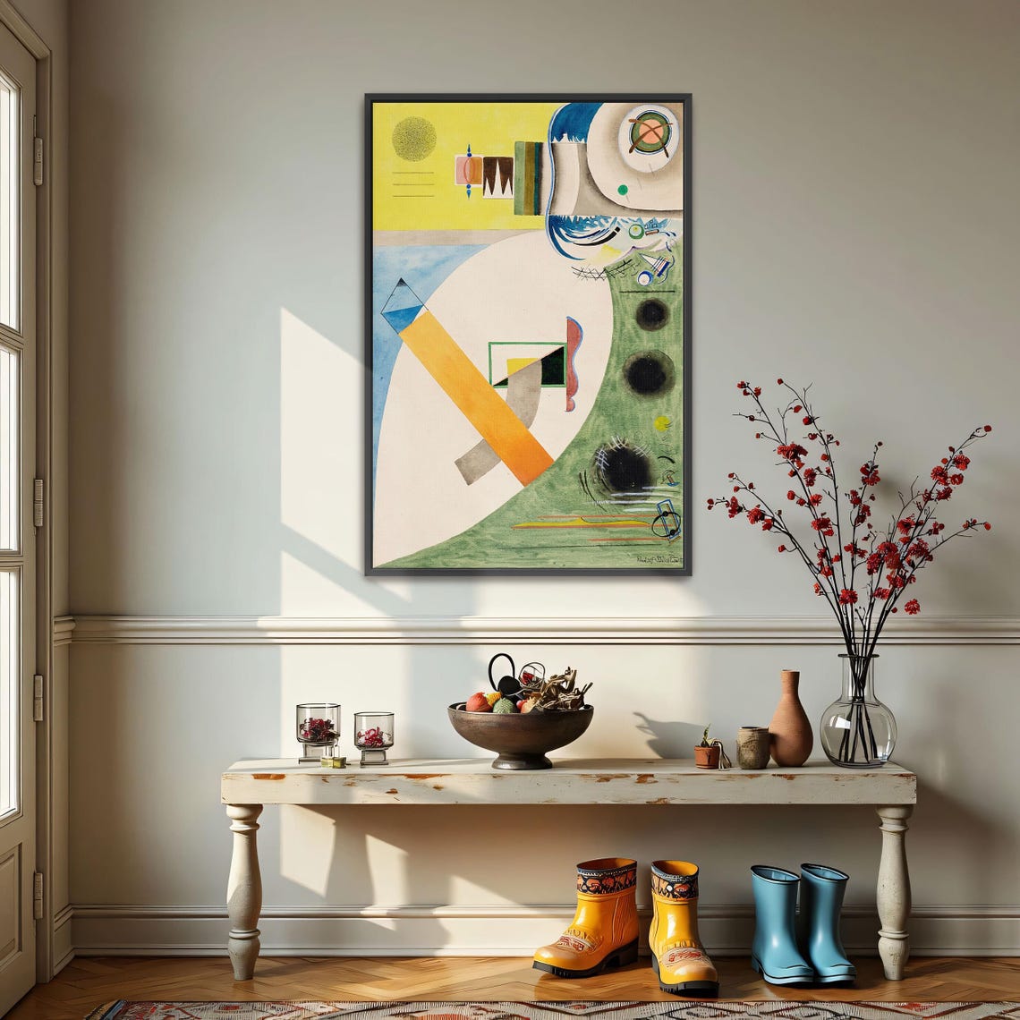 Framed Wall Art Of Abstract Geometric Watercolor Painting Geometric Wall Art Yellow And Green Living Room Art Geometric Artwork - Image 3