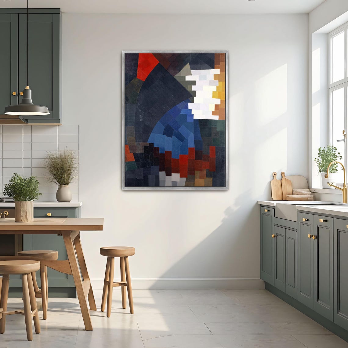 Large Framed Print Of Abstract Geometric Painting Geometric Wall Art Blue And Red Entryway Art Minimalist Oil Painting - Image 2