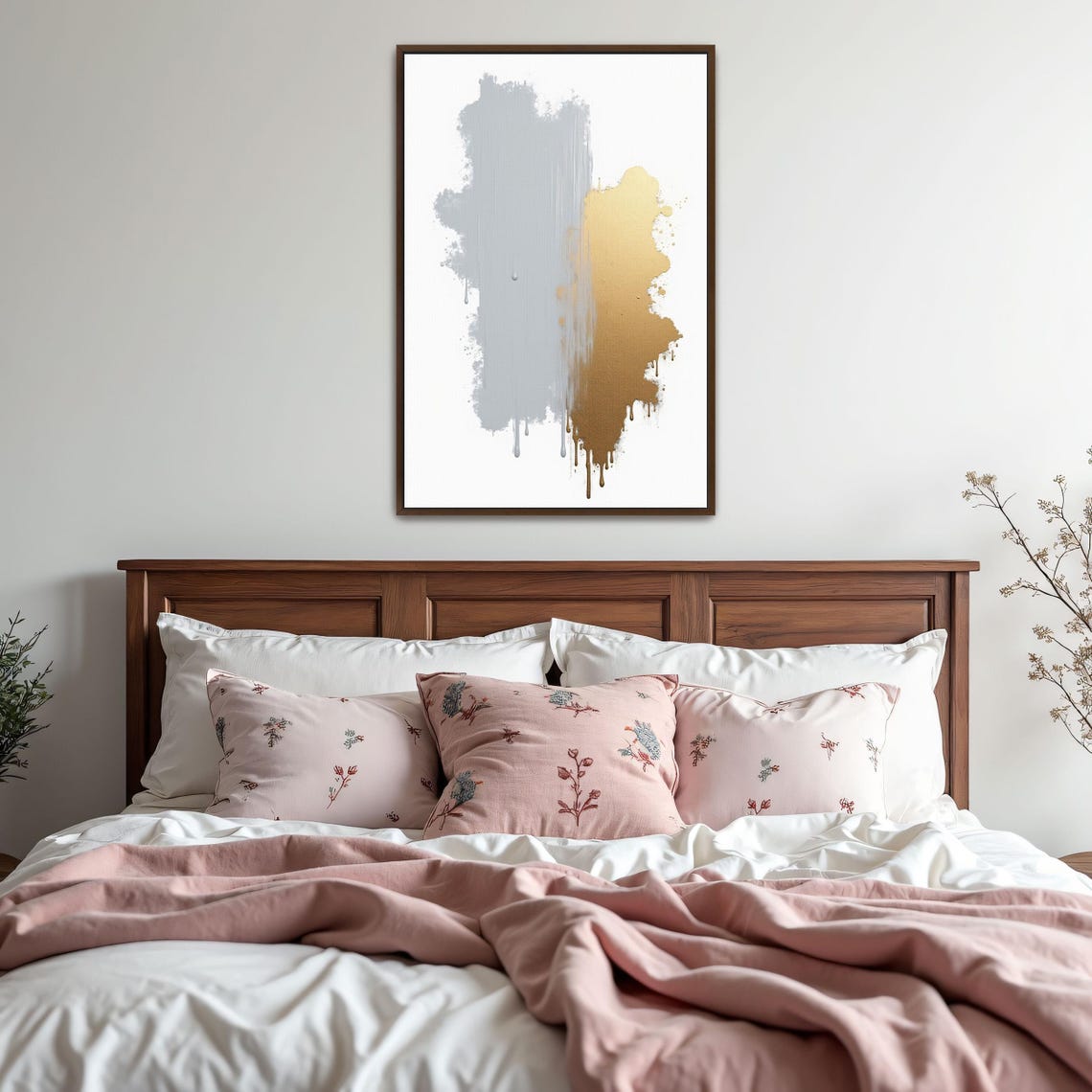 Grey And Gold Dripping Paint On White Abstract Minimalist Poster - Image 5
